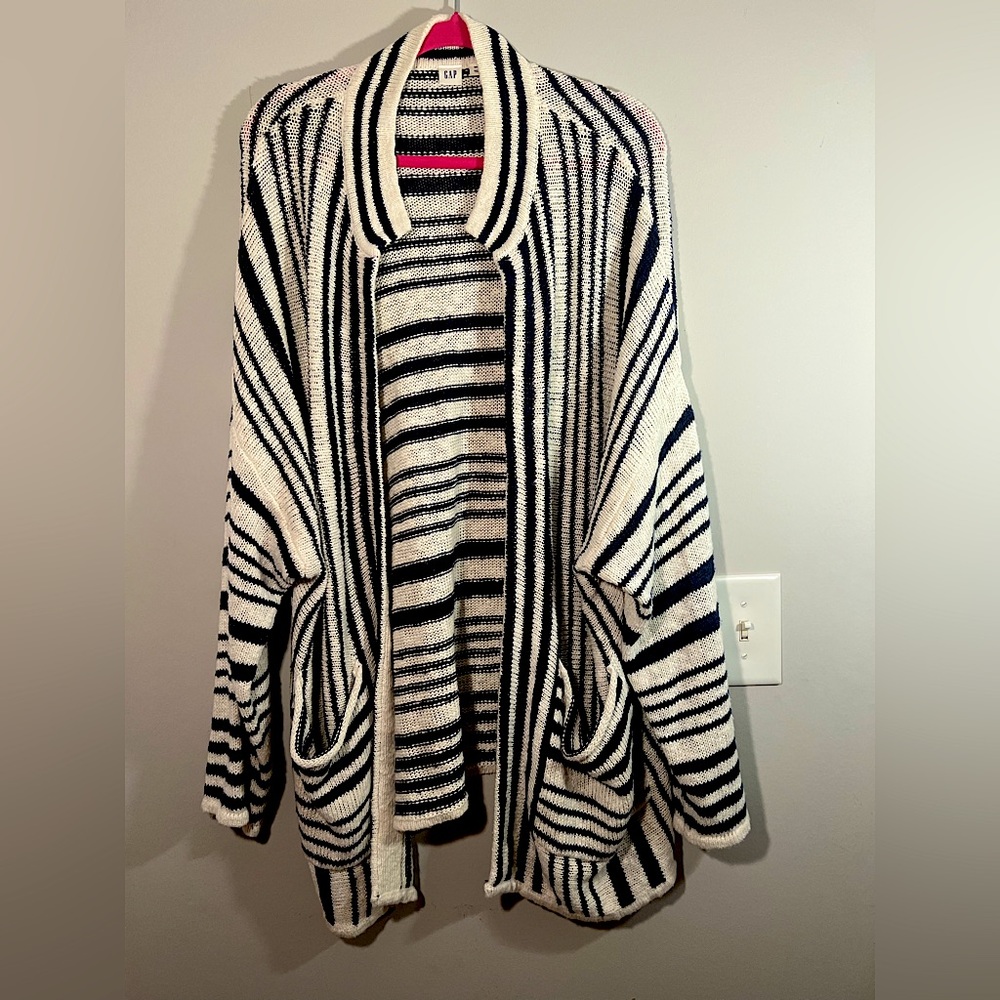 Gap Blue and White Stripe Cardigan Sweater m/l